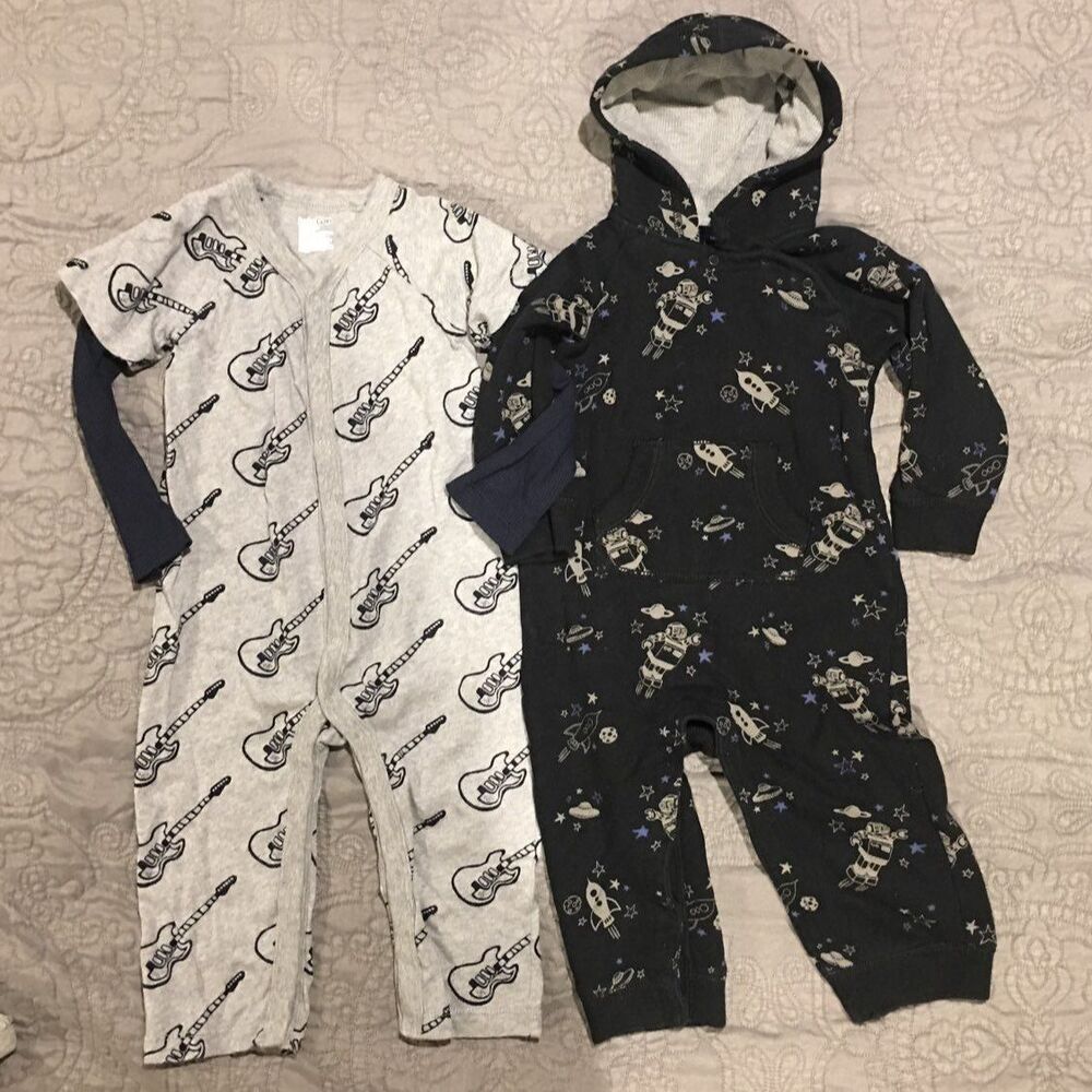 Vintage Baby Gap 18-24M Romper Set of 2 Rockstar Guitar & Space Navy 100% Cotton